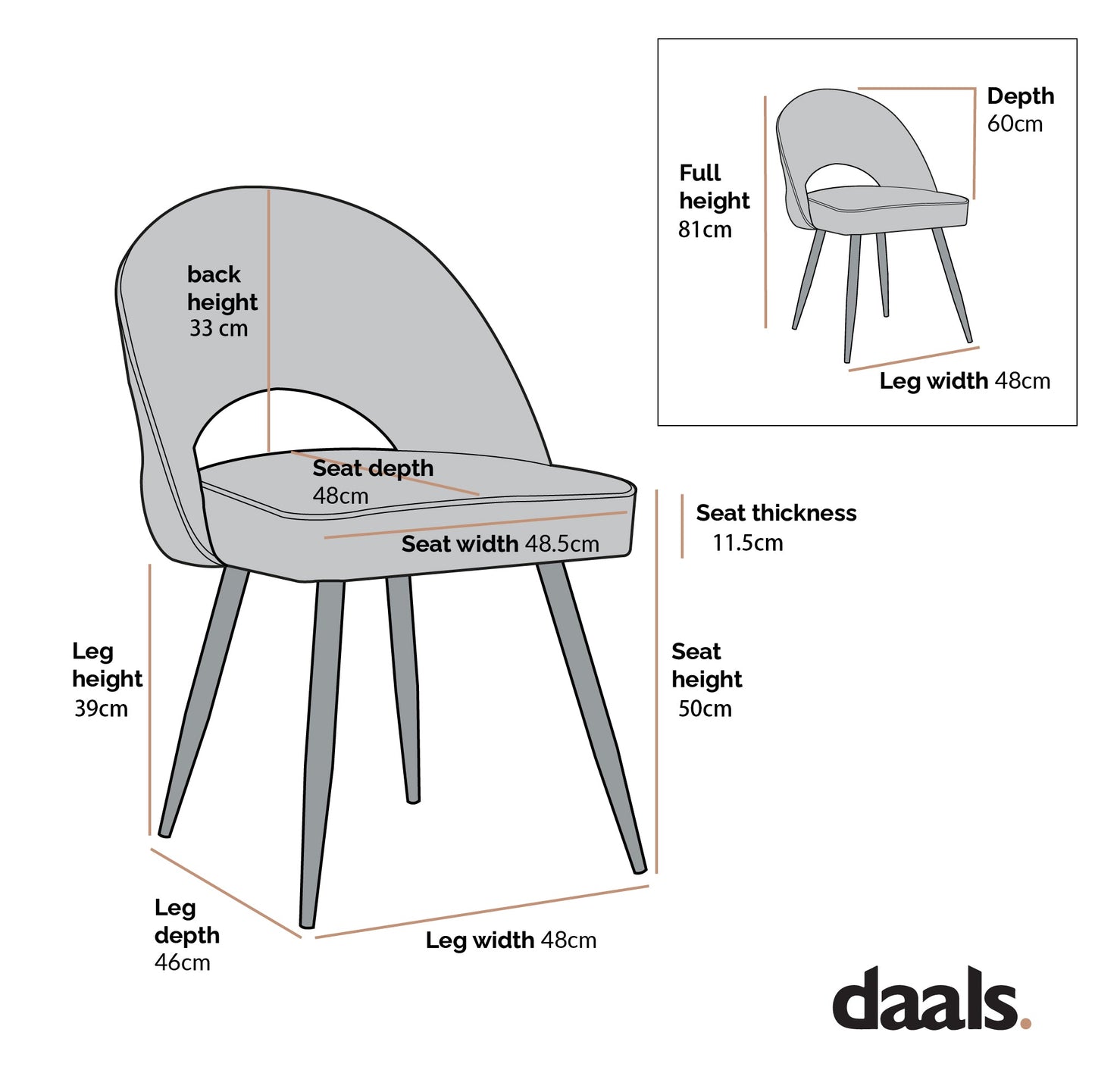 Oakley Set of 2 Cognac Colour Vegan Leather Upholstered Dining Chairs with Piping