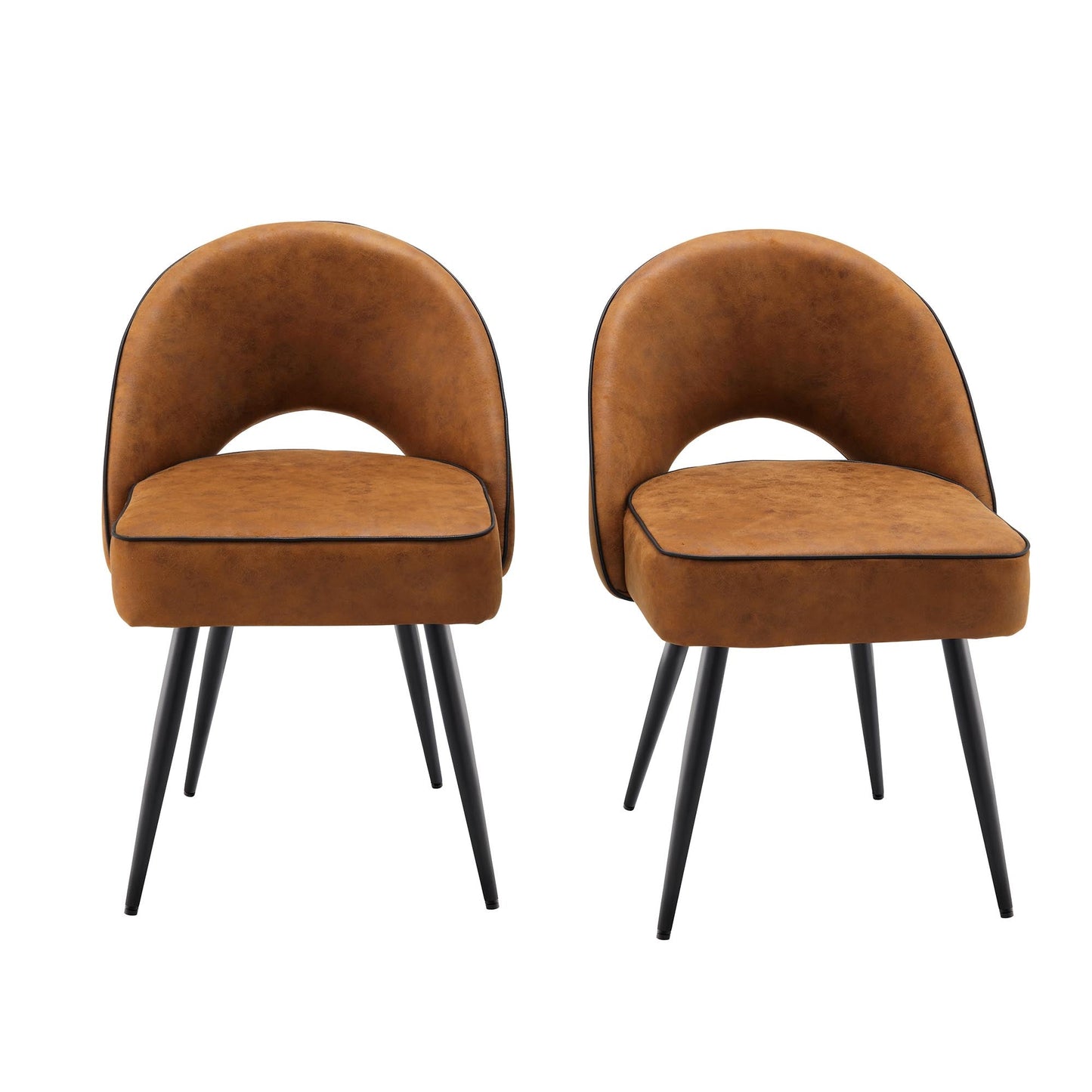 Oakley Set of 2 Cognac Colour Vegan Leather Upholstered Dining Chairs with Piping