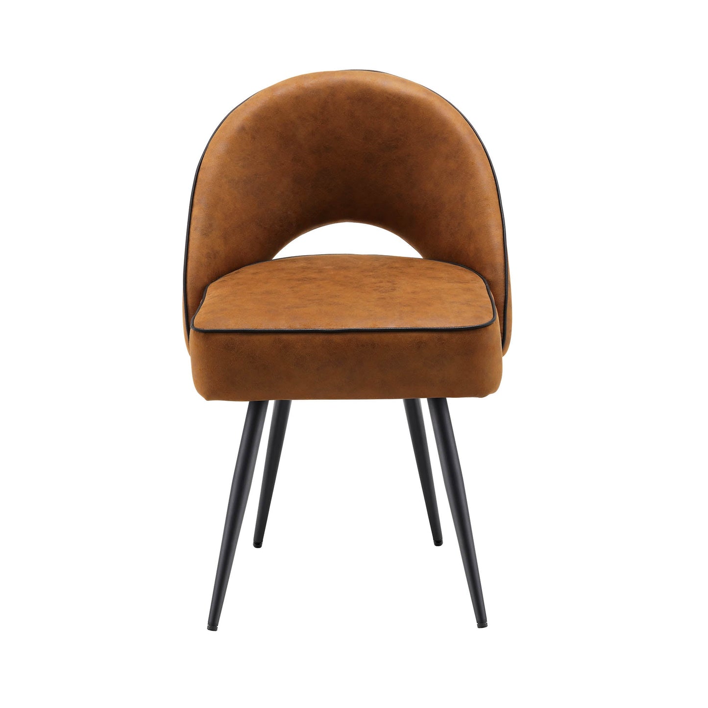Oakley Set of 2 Cognac Colour Vegan Leather Upholstered Dining Chairs with Piping