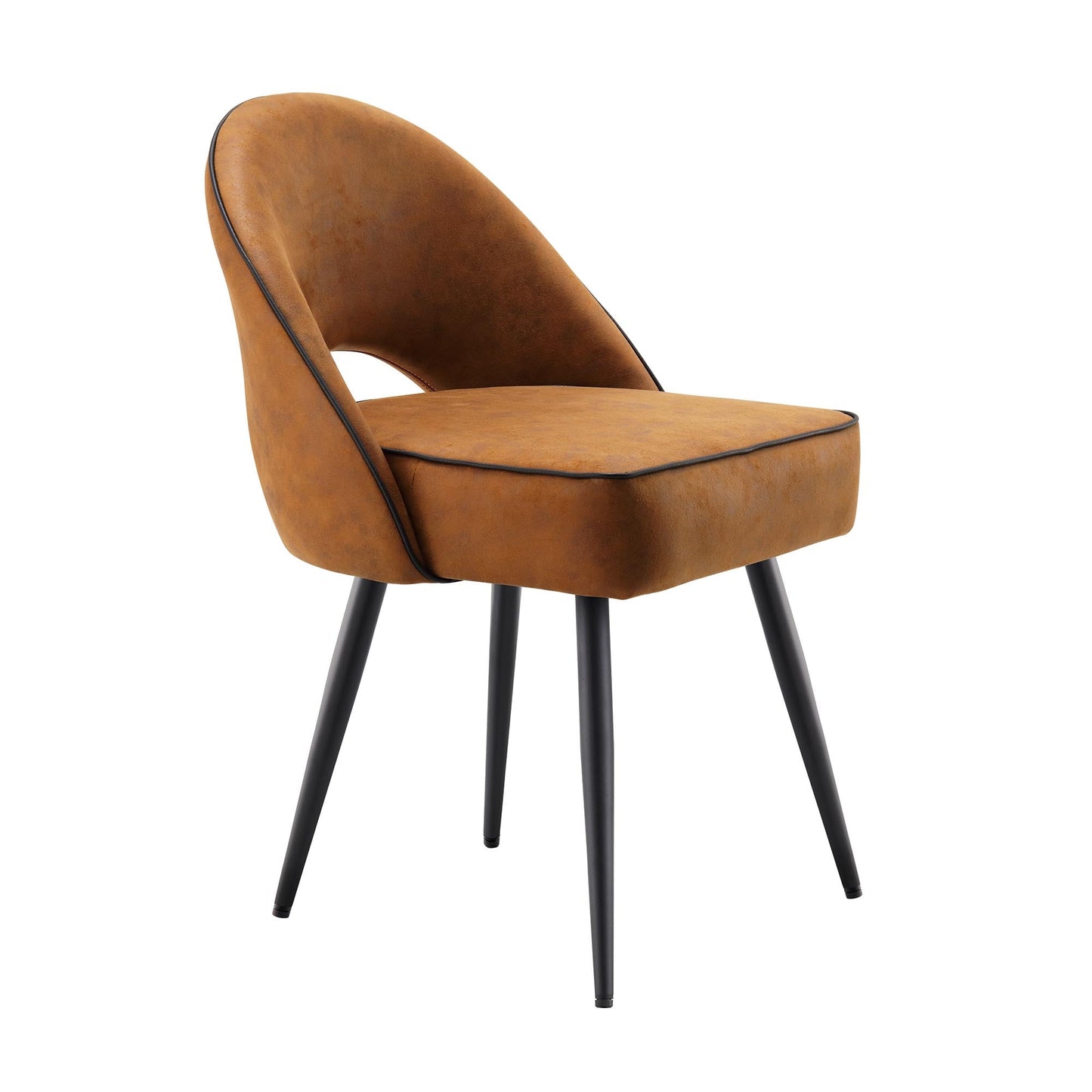 Oakley Set of 2 Cognac Colour Vegan Leather Upholstered Dining Chairs with Piping