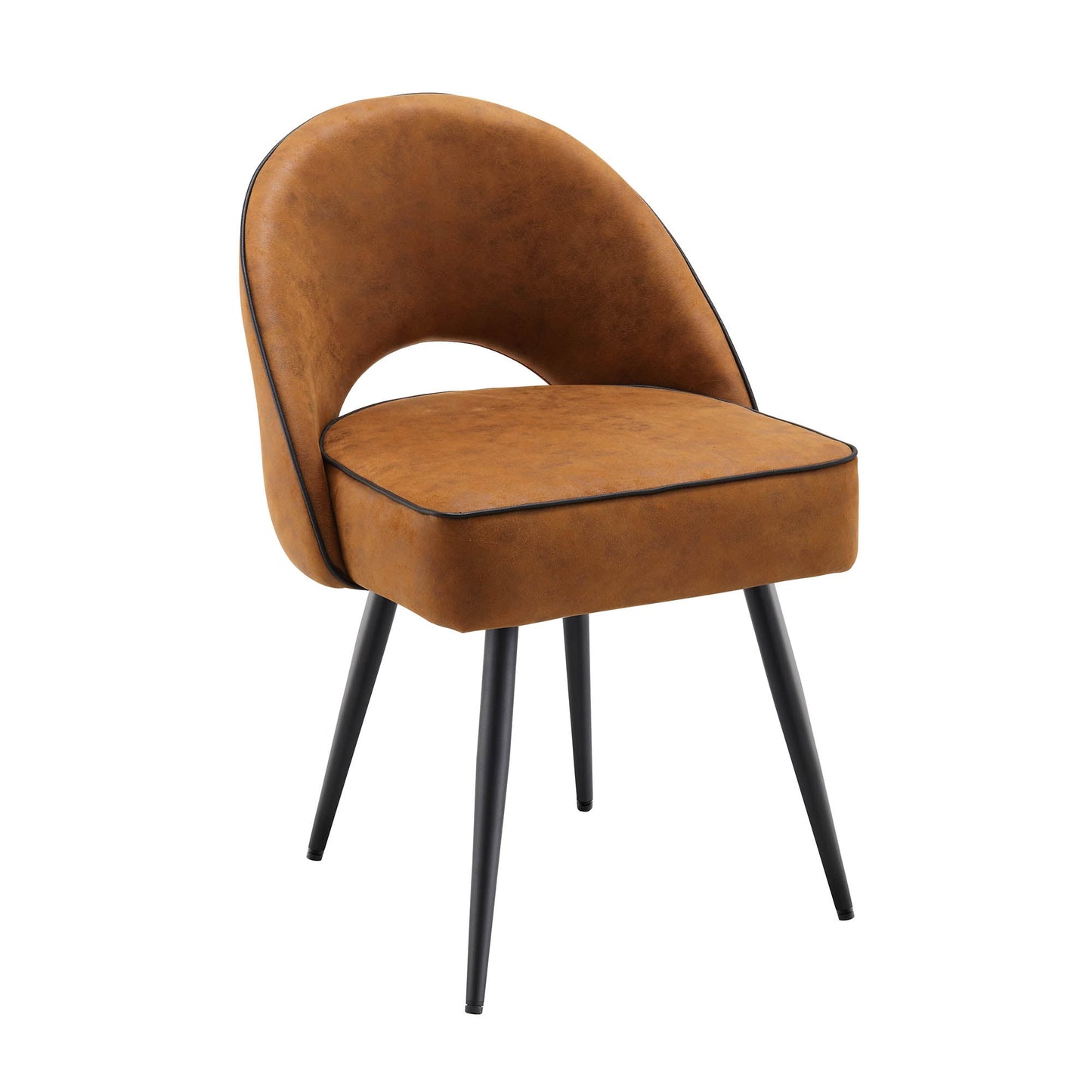 Oakley Set of 2 Cognac Colour Vegan Leather Upholstered Dining Chairs with Piping