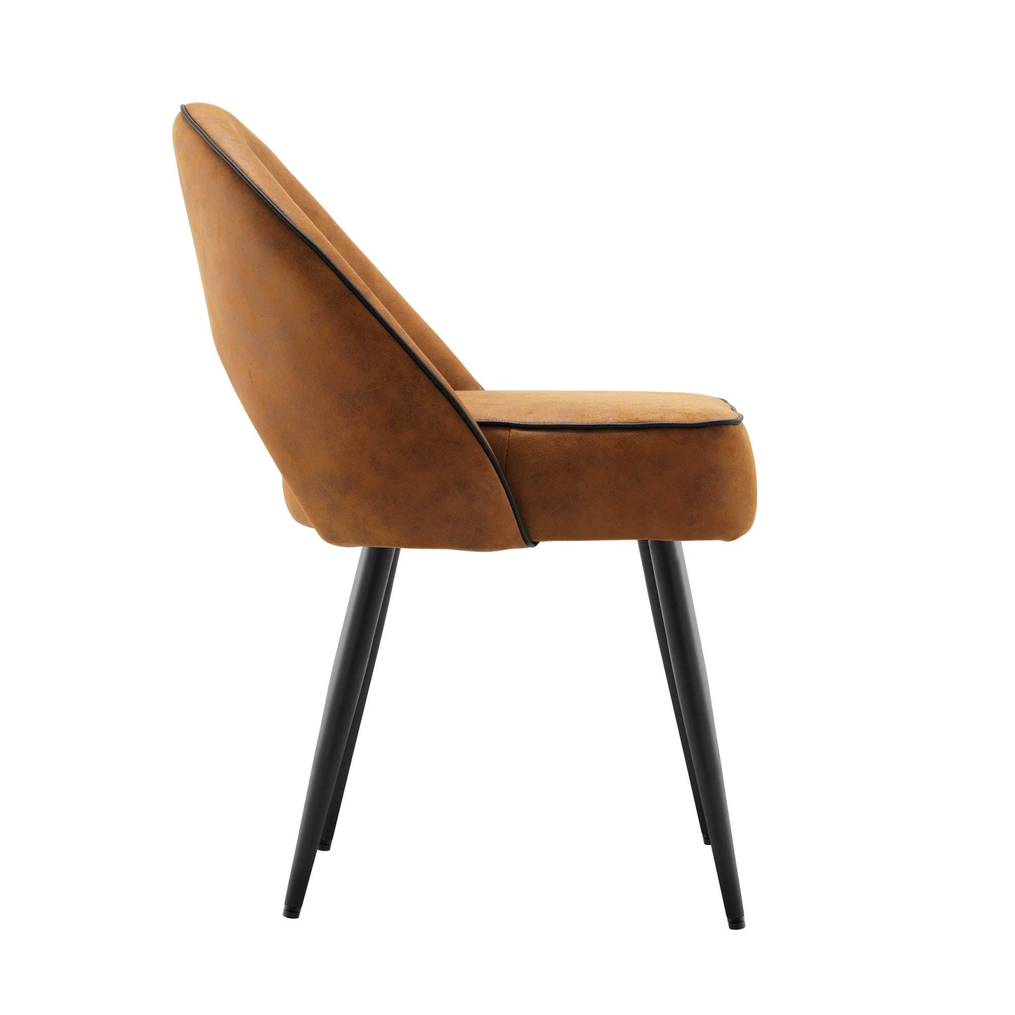 Oakley Set of 2 Cognac Colour Vegan Leather Upholstered Dining Chairs with Piping