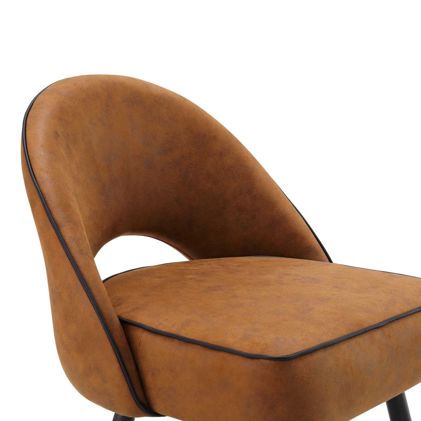Oakley Set of 2 Cognac Colour Vegan Leather Upholstered Dining Chairs with Piping