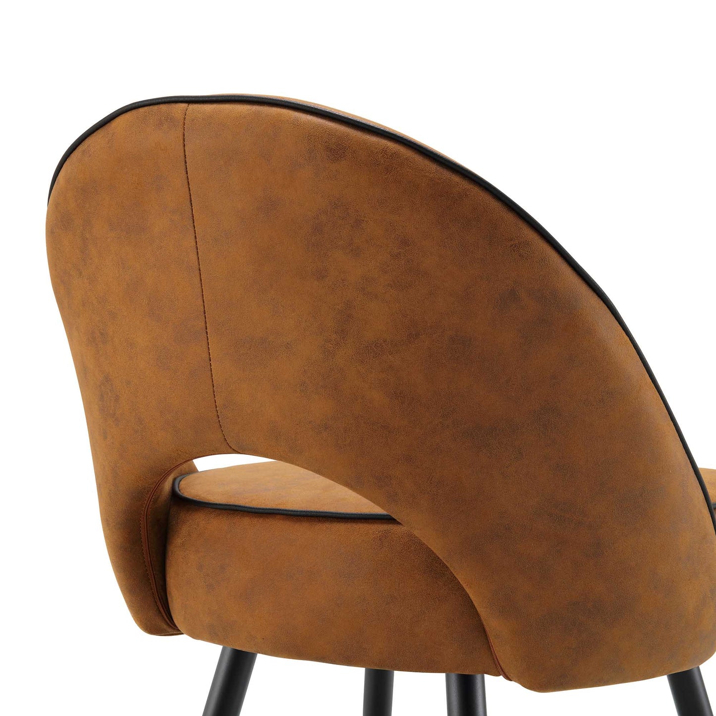 Oakley Set of 2 Cognac Colour Vegan Leather Upholstered Dining Chairs with Piping