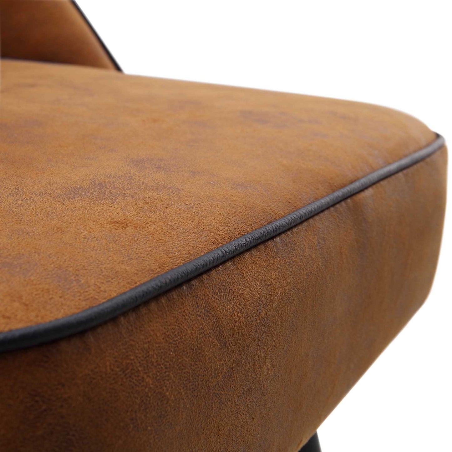 Oakley Set of 2 Cognac Colour Vegan Leather Upholstered Dining Chairs with Piping