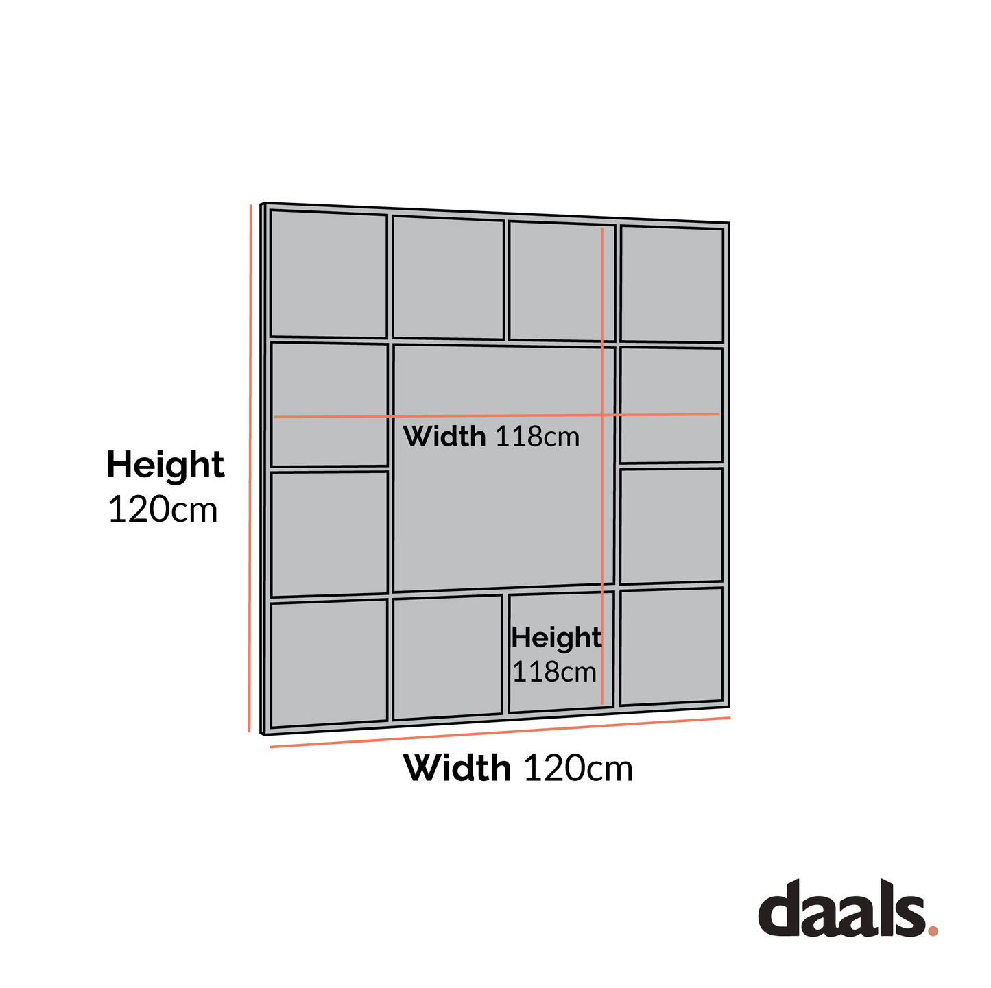 Herbert Industrial Metal Window Mirror 120 x 120 cm, Black