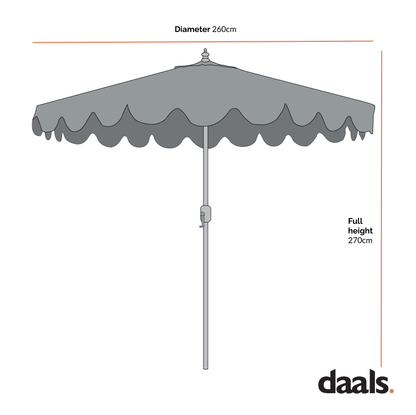 Beige 2.6M Octagonal Crank and Tilt Parasol with Navy Scalloped Edge